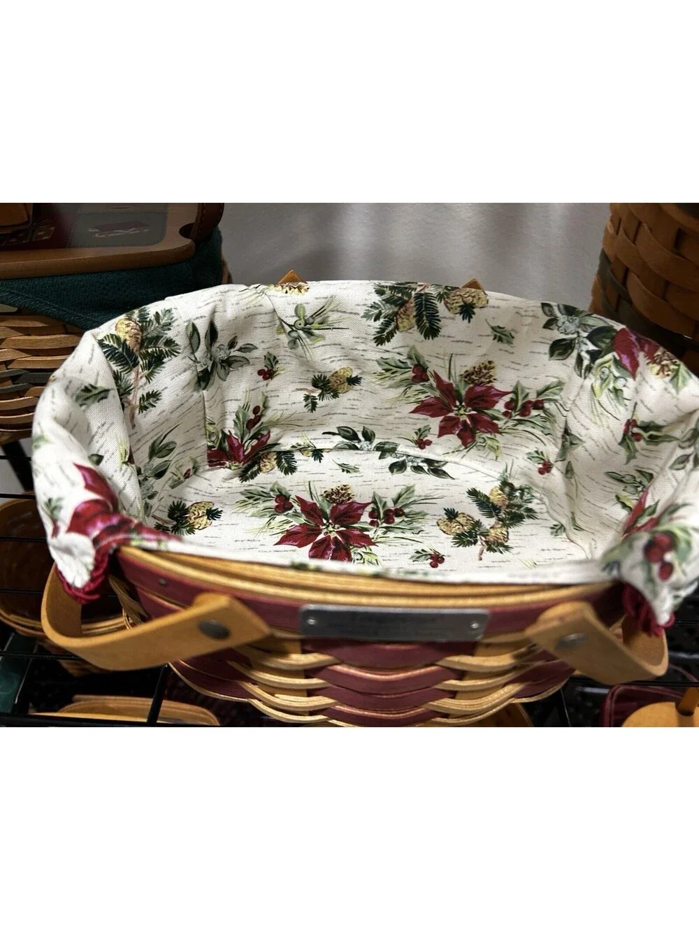 Longaberger 2007 Christmas Sweets And Treats Basket Pinecone poinsettia liner